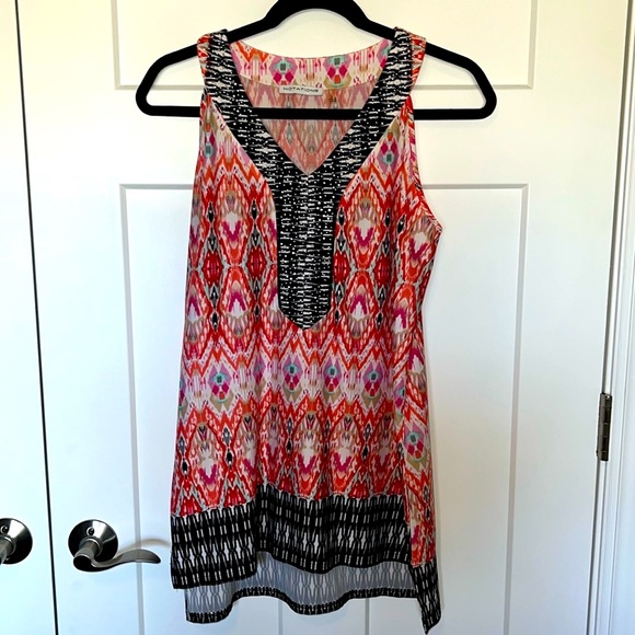 Notations Tops - Pink Flowy Hi-Low Embellished Tank